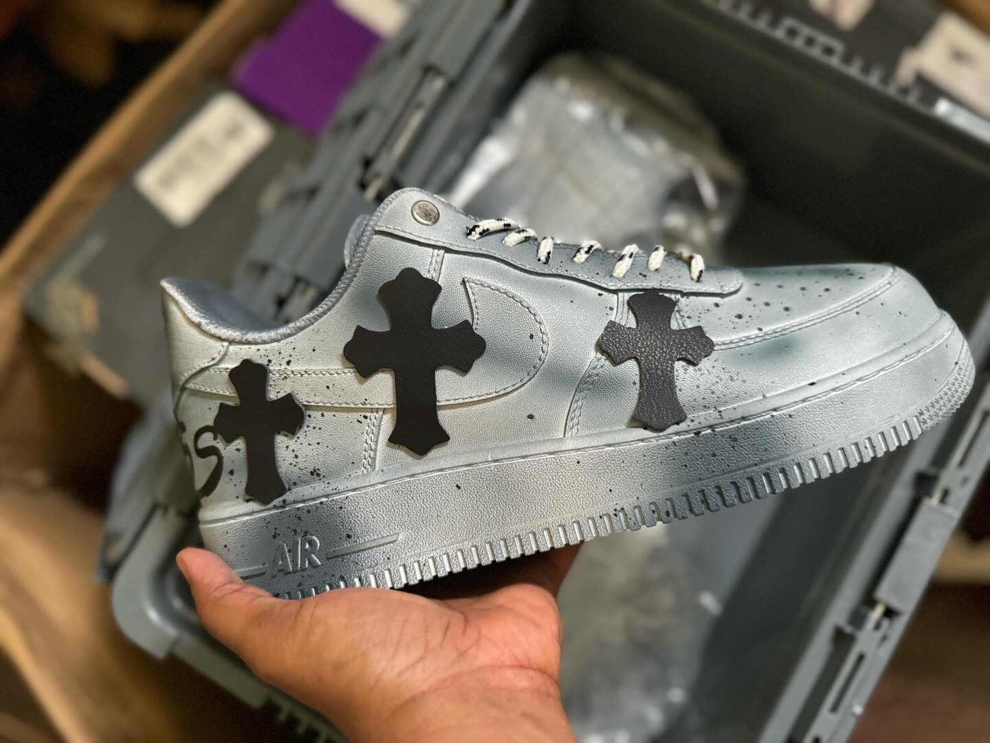 Chrome Hearts Nike Air Force 1, Oiled Ash, Luxury Sneakers, Limited Edition AF1, Sterling Silver Accents